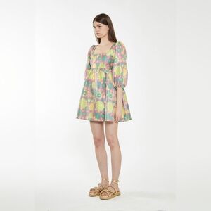 Pink 60s Style Flower Jacquard Babydoll Mini Dress 10